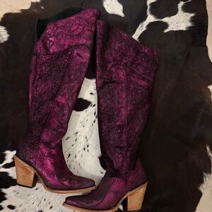 Women's Glittery Purple Knee-High Boots